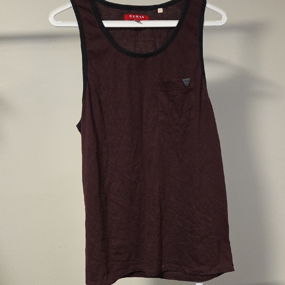 Guess Men's Burgundy Tank Top Size L